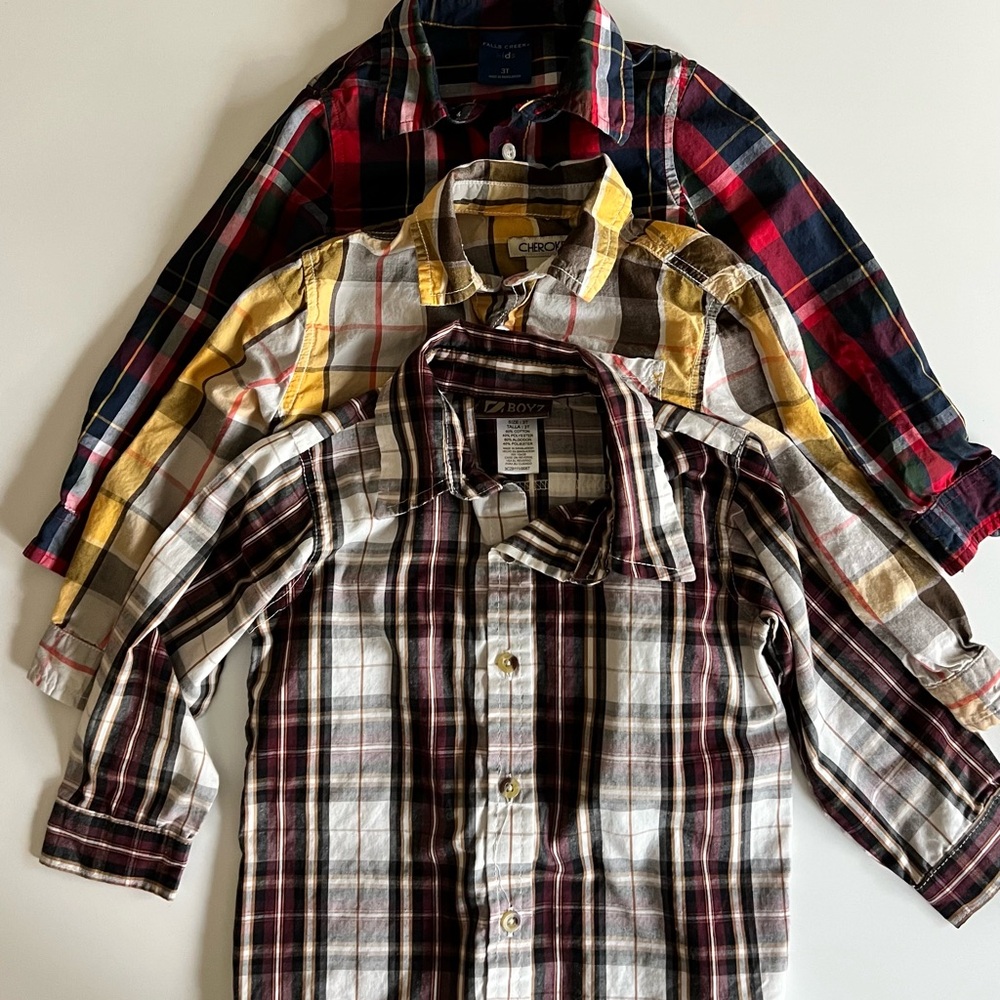 A Trio of Toddler Size Plaid Button Down Shirts